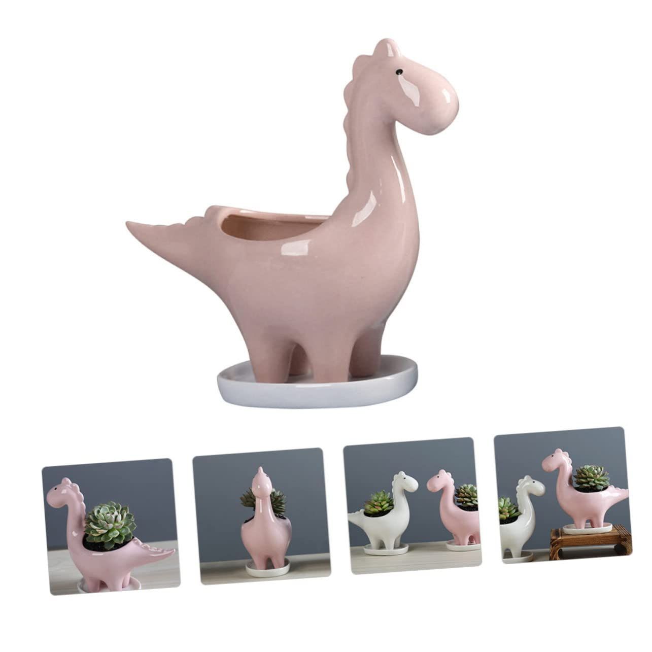 1pc Pot Home Ceramic Decor Dining Table Decor Mini Vase Cactus Bonsai Pot Pottery Flower Pot Dinosaur Planters Pots Animal Garden β image 3