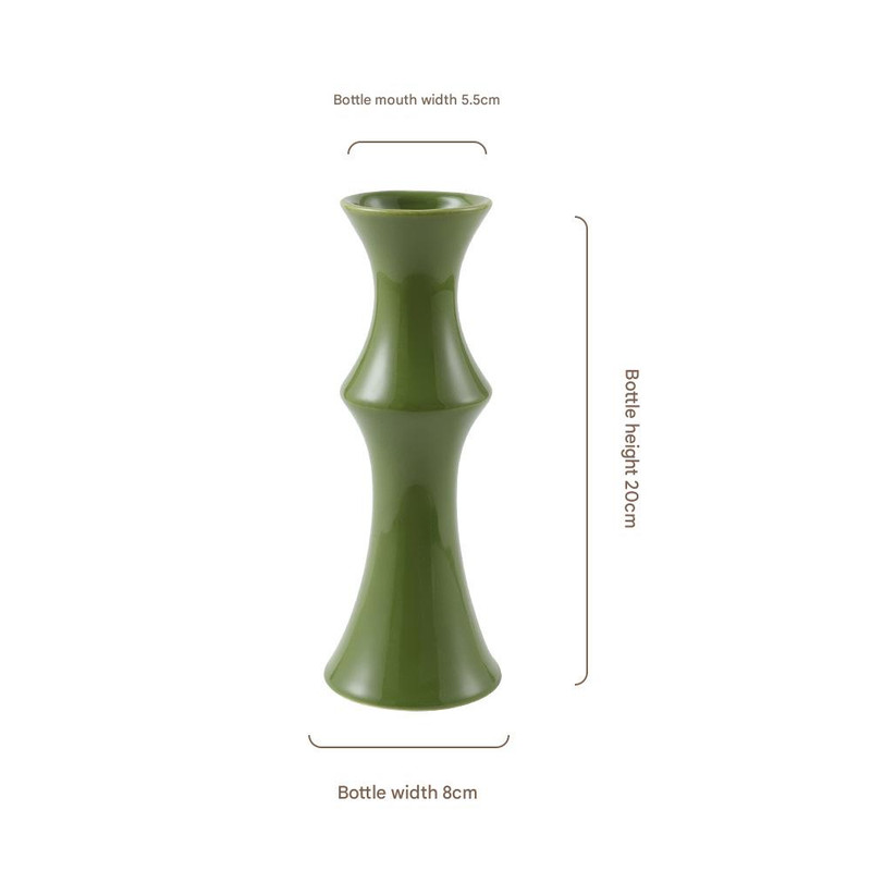 Glossy GreenCeramic Vase - Unique Bamboo-Look Design (20x8x5.5cm) โ image 2