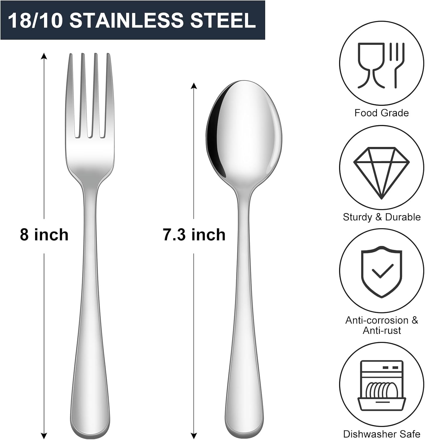 24-piece Forks and Spoons Silverware Set, Food Grade Stainless Steel Flatware Cutlery Set for Home, Kitchen and Restaurant, Mirror Polished, Dishwasher Safe — image 2
