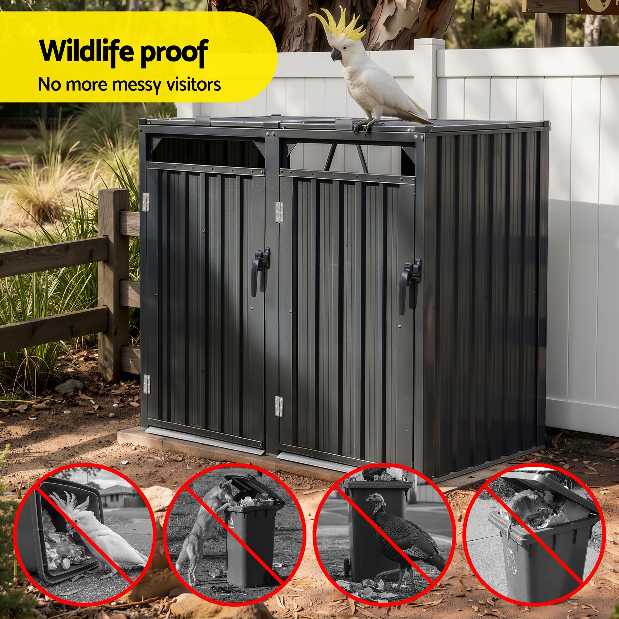 Giantz Bin Shed Double Wheelie Waste Bins Storage Steel Garden Enclosure Grey โ image 5