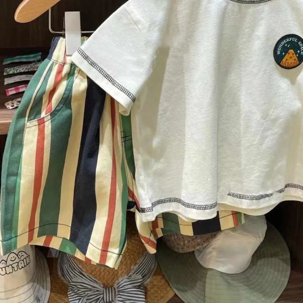 Yeon Bei Man Boys Cotton 2-Piece Summer Short Sleeve White T-Shirt 80cm โ image 5