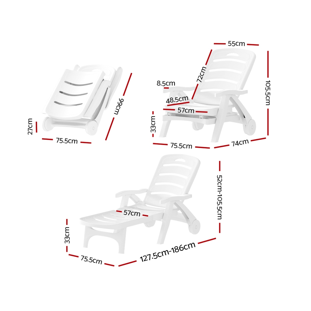 Gardeon Sun Lounger Folding Chaise Lounge Chair Wheels Patio Outdoor Furniture โ image 2