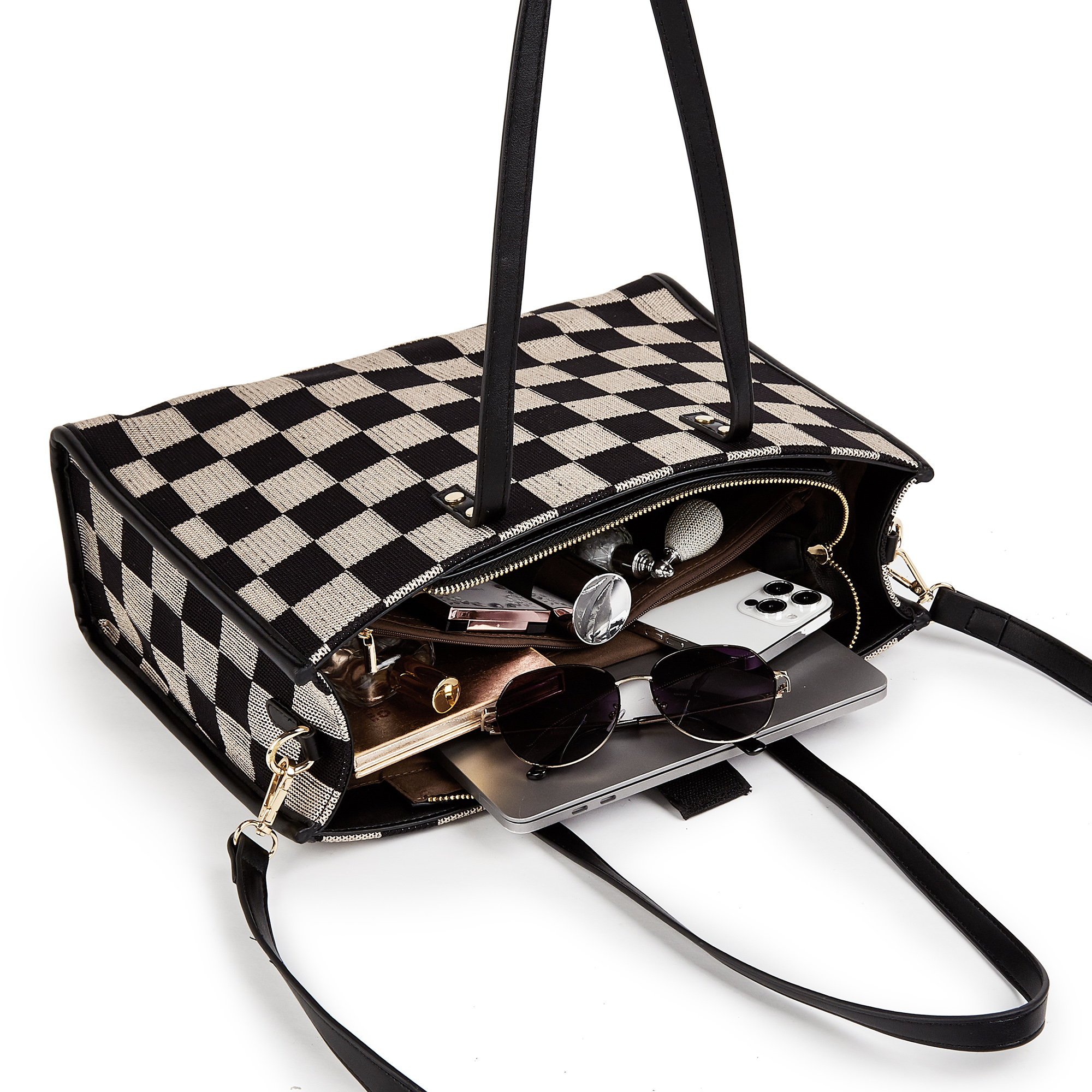 Black and gray color-matched tote bag | large capacity, can be carried by hand or cross-body, suitable for street photography and commuting — image 6