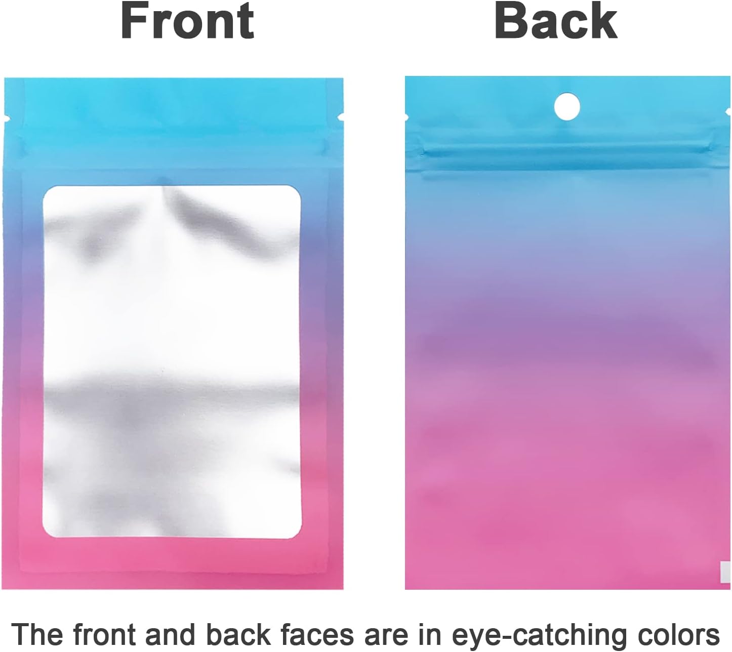 100 Pcs Resealable Mylar Bags, Gradient Color Food Storage Bags, Zip Bag Foil Bags Packaging Pouch for Food Storage, Sample, Small Business (Blue Pink, 4 X 6 โ image 2