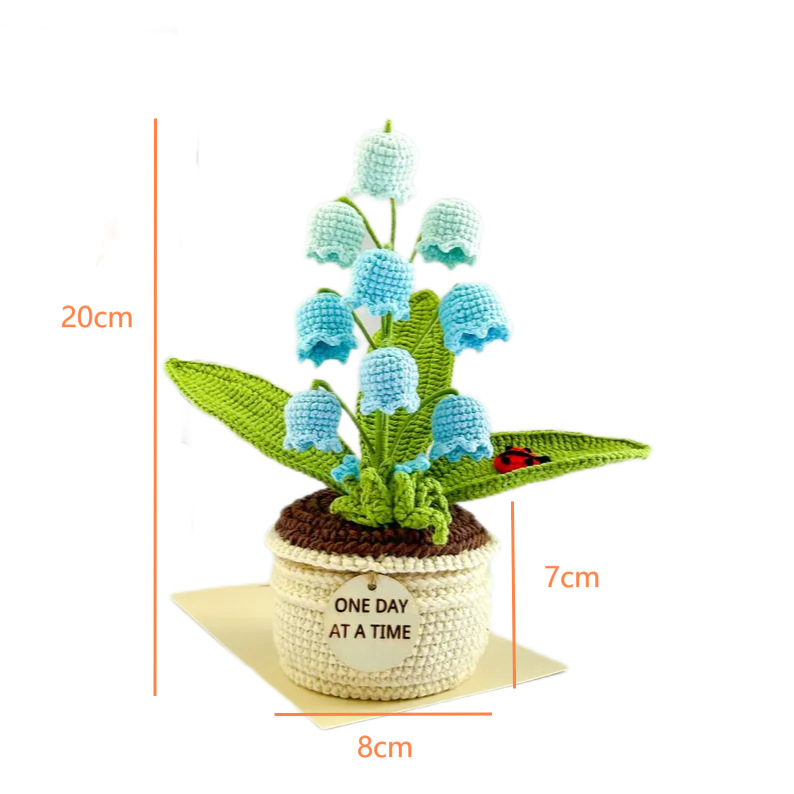 Purple Handmade Crochet Lily of the Valley Potted Plant - Gradient Blue Flower Decor Gift — image 2