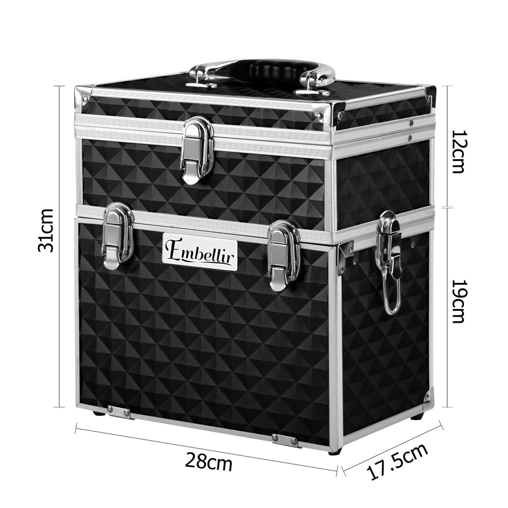 Embellir Portable Cosmetic Beauty Makeup Carry Case with Mirror - Diamond Black — image 2