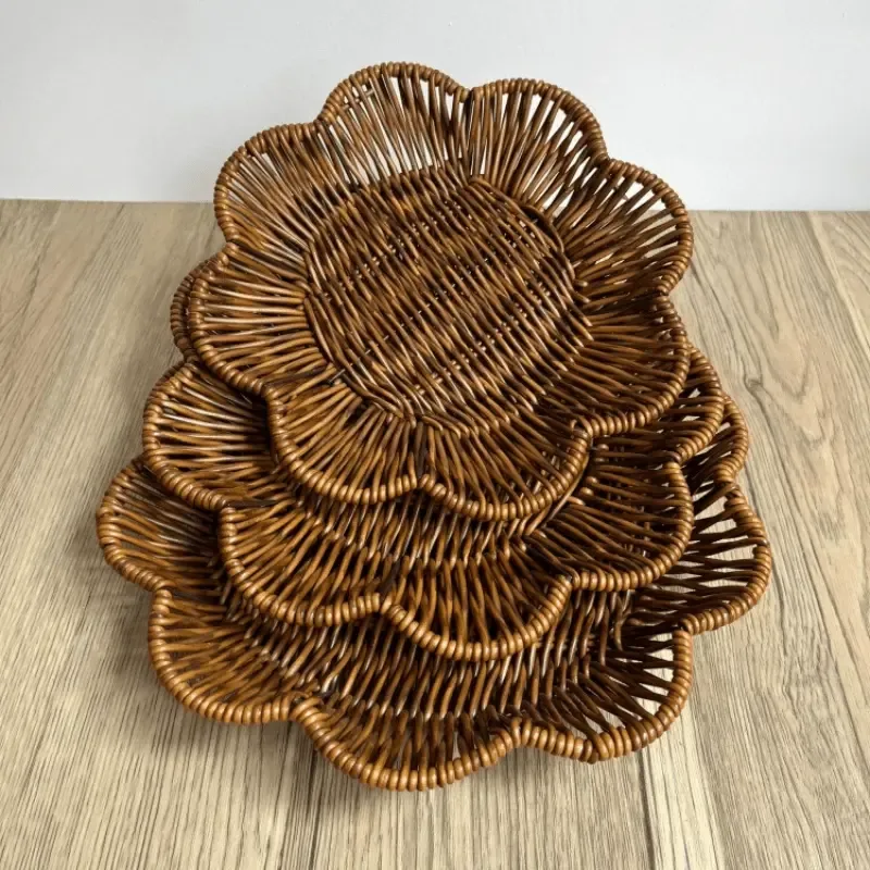 Floral Rattan-Look Woven Storage Basket 3-Piece Set | Eco-Friendly PP Material, Hand-Woven, One Basket for Fruits & Snacks, Stackable for Space-Saving Storage โ image 3