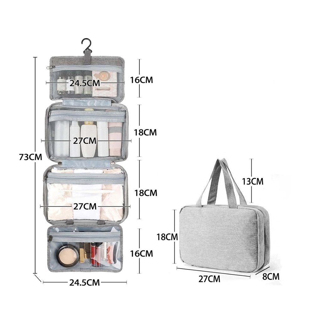 Travel Toiletry Bag for women, Portable Hanging Organizer for Family-Sized Shampoo, Conditioner, Brushes Set, Makeup Accessories, Extra Large Size, gray(only — image 3