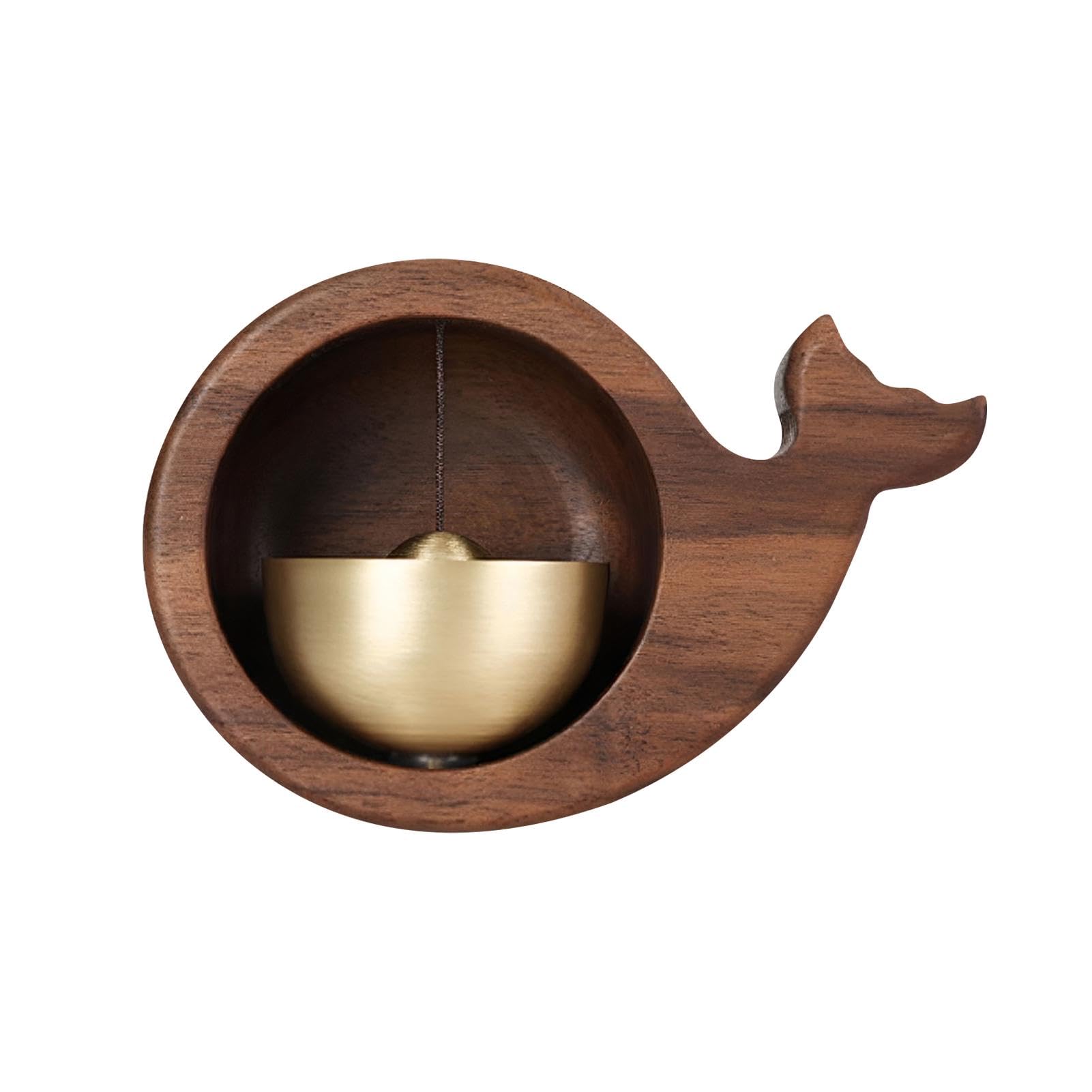 1 Piece Vintage Wooden Door Bell with Copper Chime and Magnetic Mount for Entryways and Bedrooms, Walnut Whale Design