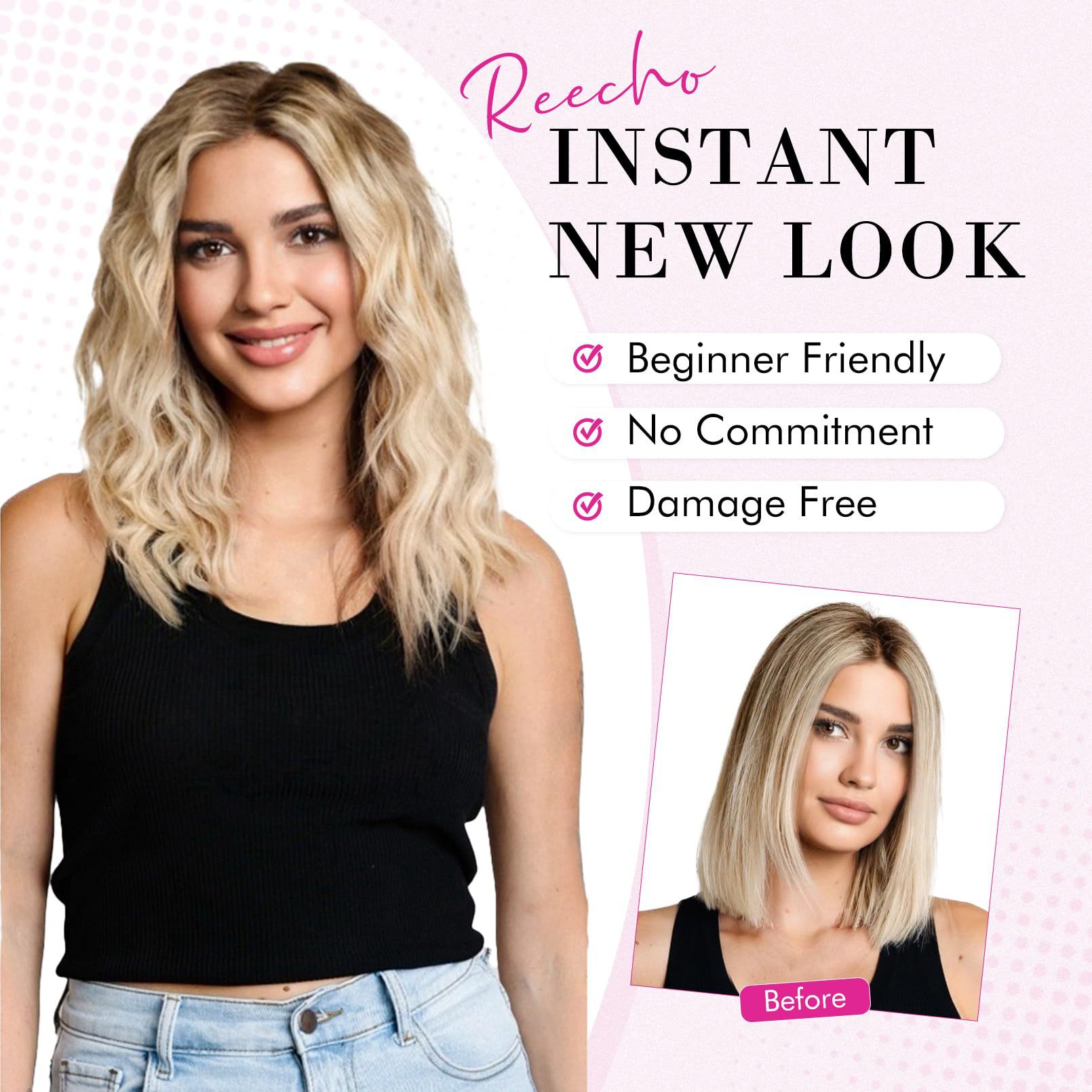 Light Gold 12-Inch Clip-in Wavy Hair Extensions - 4-Piece Set, Easy to Apply, Instant Volume Boost — image 4