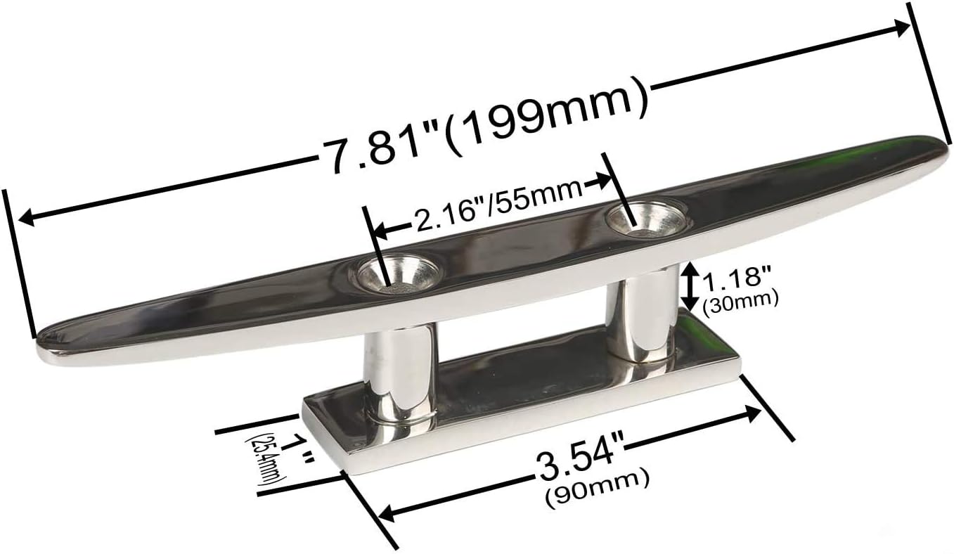 Boat Cleat 8" 316 Stainless Steel Flat Top Low Silhouette Marine Mast — image 3