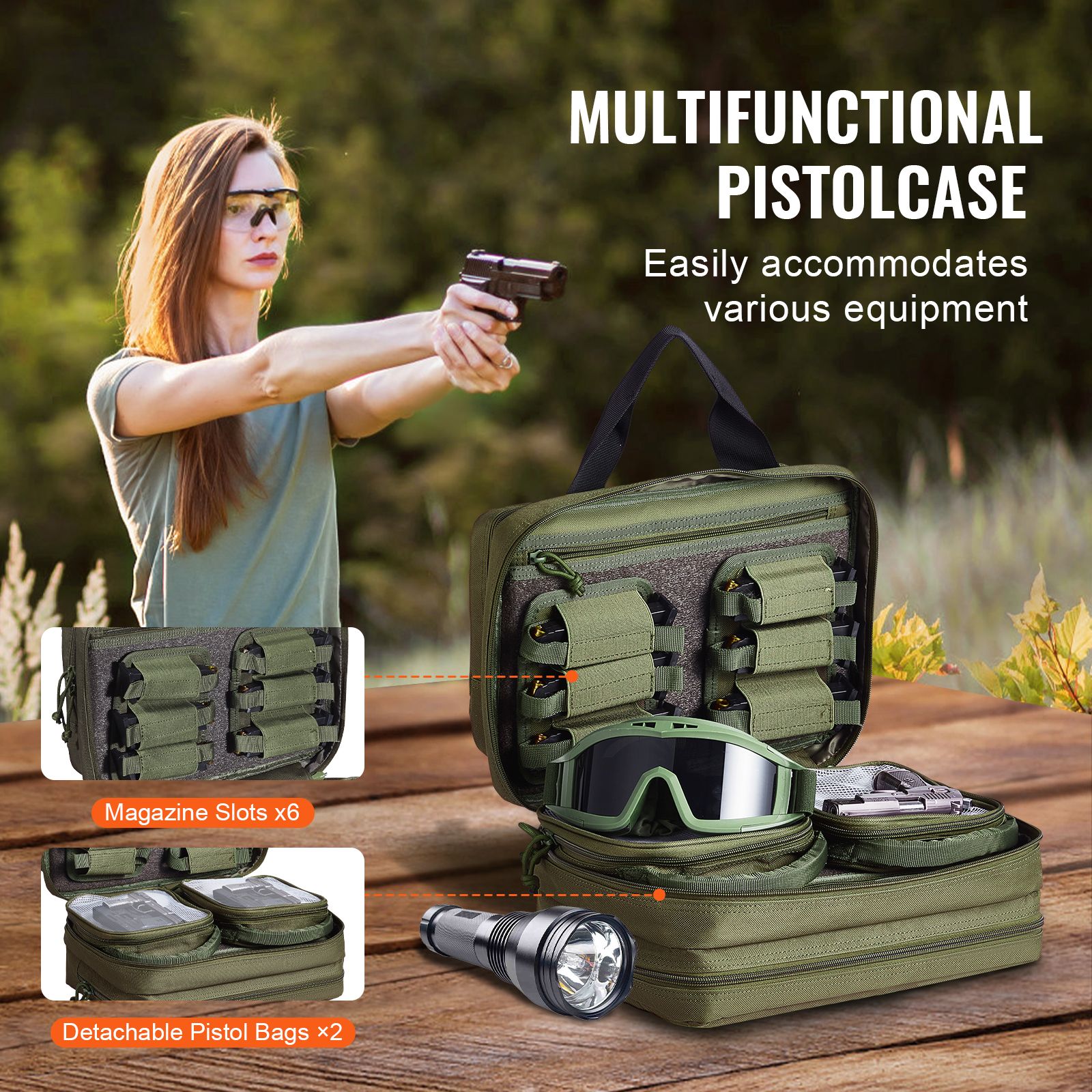 Range Bag for 2 Pistols Tactical Gun Bag 2 Built-in Pistol Bags Green — image 2