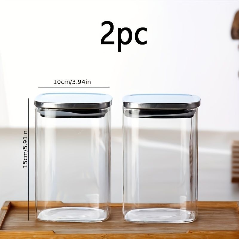 airtight storage jars, coffee bean jars, stainless steel lid, glass jars with lids, square canisters, pantry organisation, kitchen storage Australia - Clear — image 5