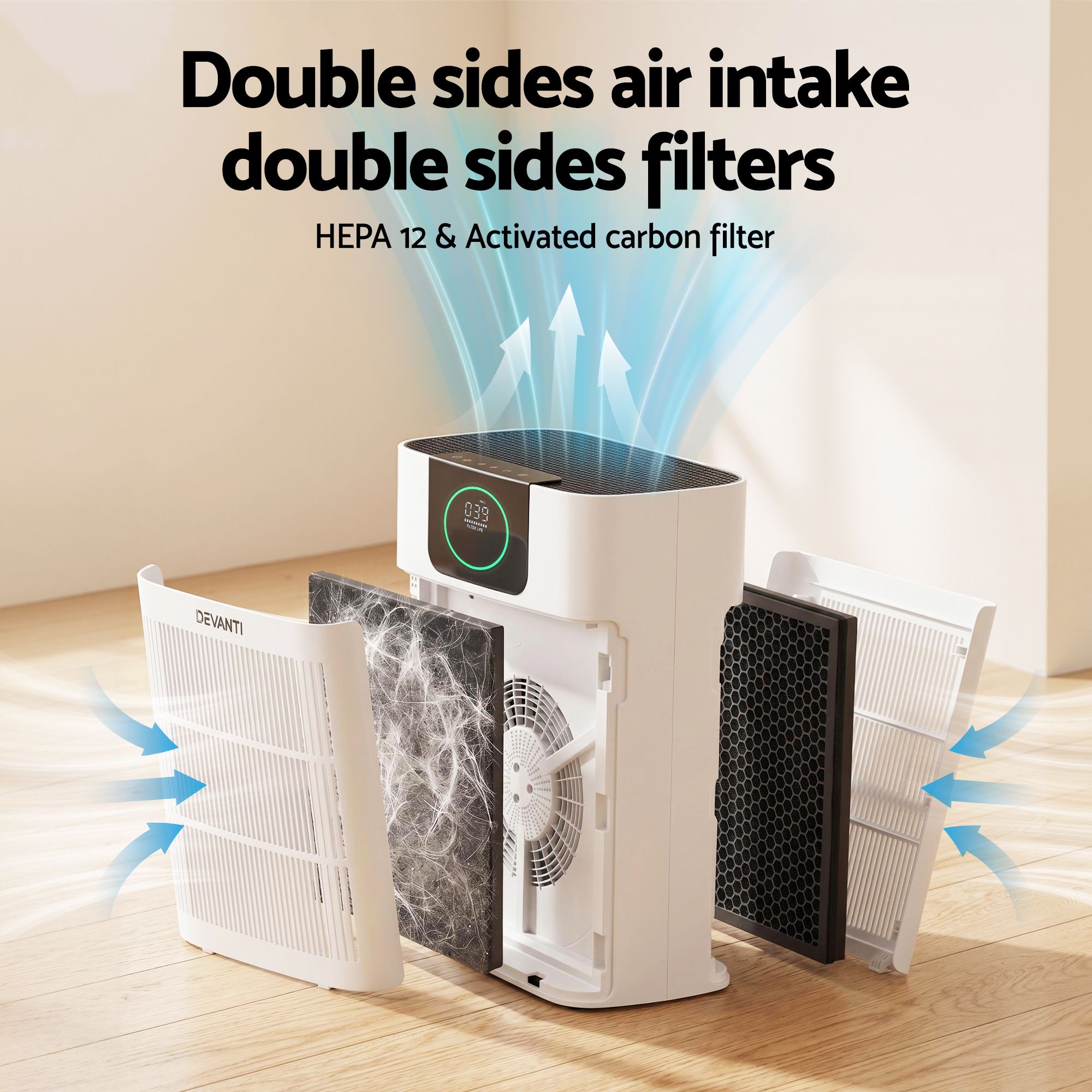 Devnati Pet Air Purifier 3 Stage HEPA Filter Cleaner PM25 Display Cat Dog Hair White โ image 6