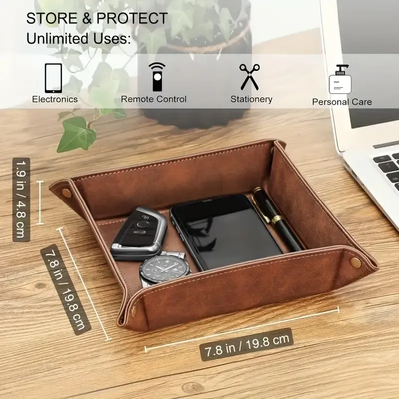 Foldable PU coin tray, minimalist luxury foldable portable, stores desk & entryway items, practical and exquisite!/brown — image 5