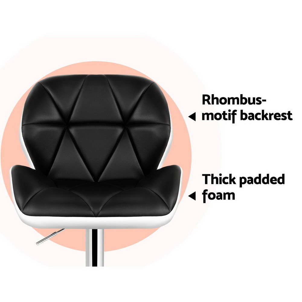Artiss 2x Bar Stools Gas Lift Padded Leather Black & White — image 6