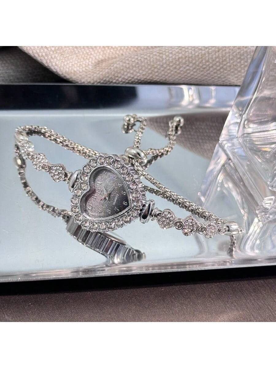 1pc Women Metal Love Shape Dial Arabic Scale Quartz Bracelet Watch Adjustable Cord Style Daily Decoration Ideal Valentine s Day Gift — image 3