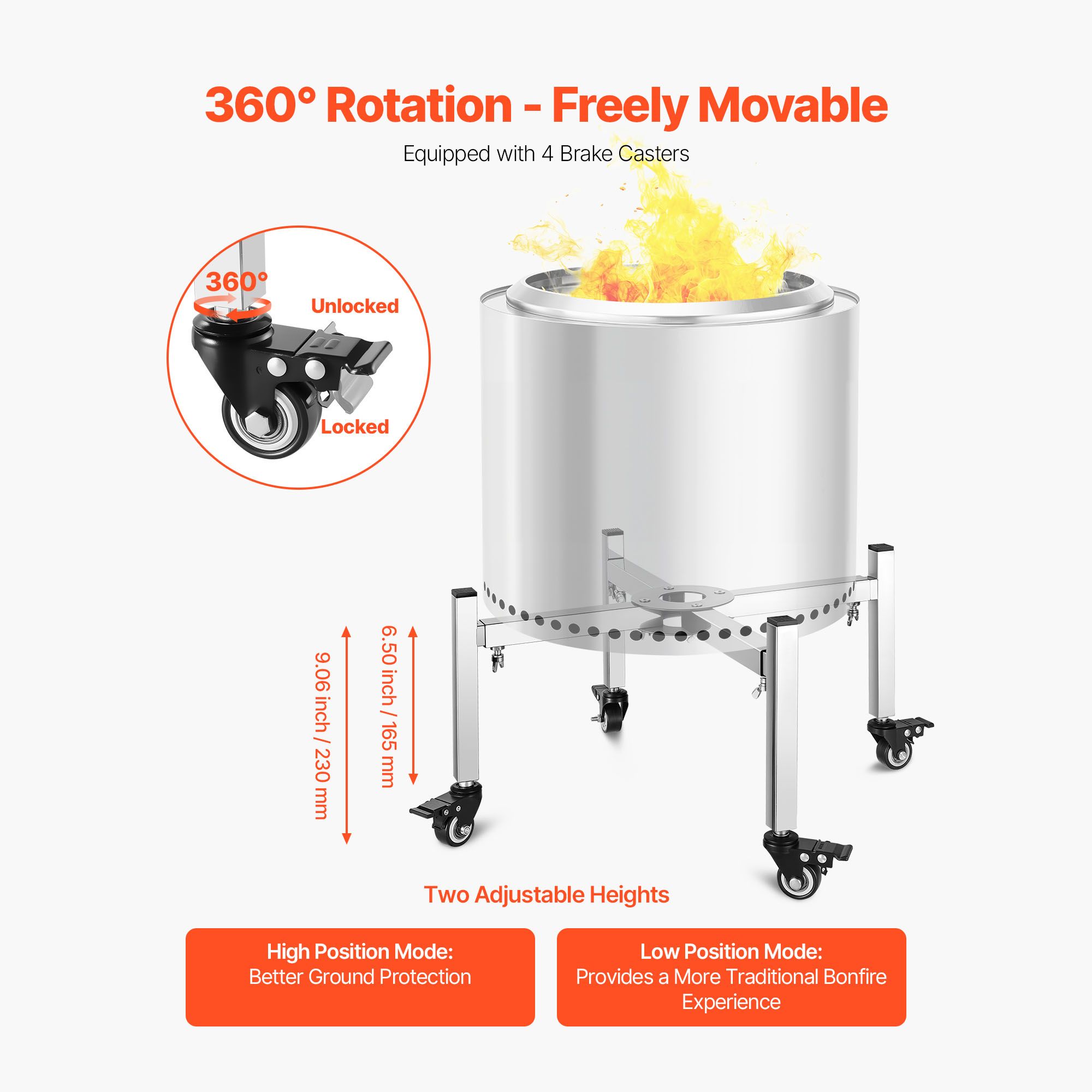 Fire Pit Stand, 38-68.6 cm Adjustable Stretch with 4 Casters, Firepit Stand for Solo Stove Bonfire Ranger Yukon & Other Outside Firepit, Stainless Steel — image 6