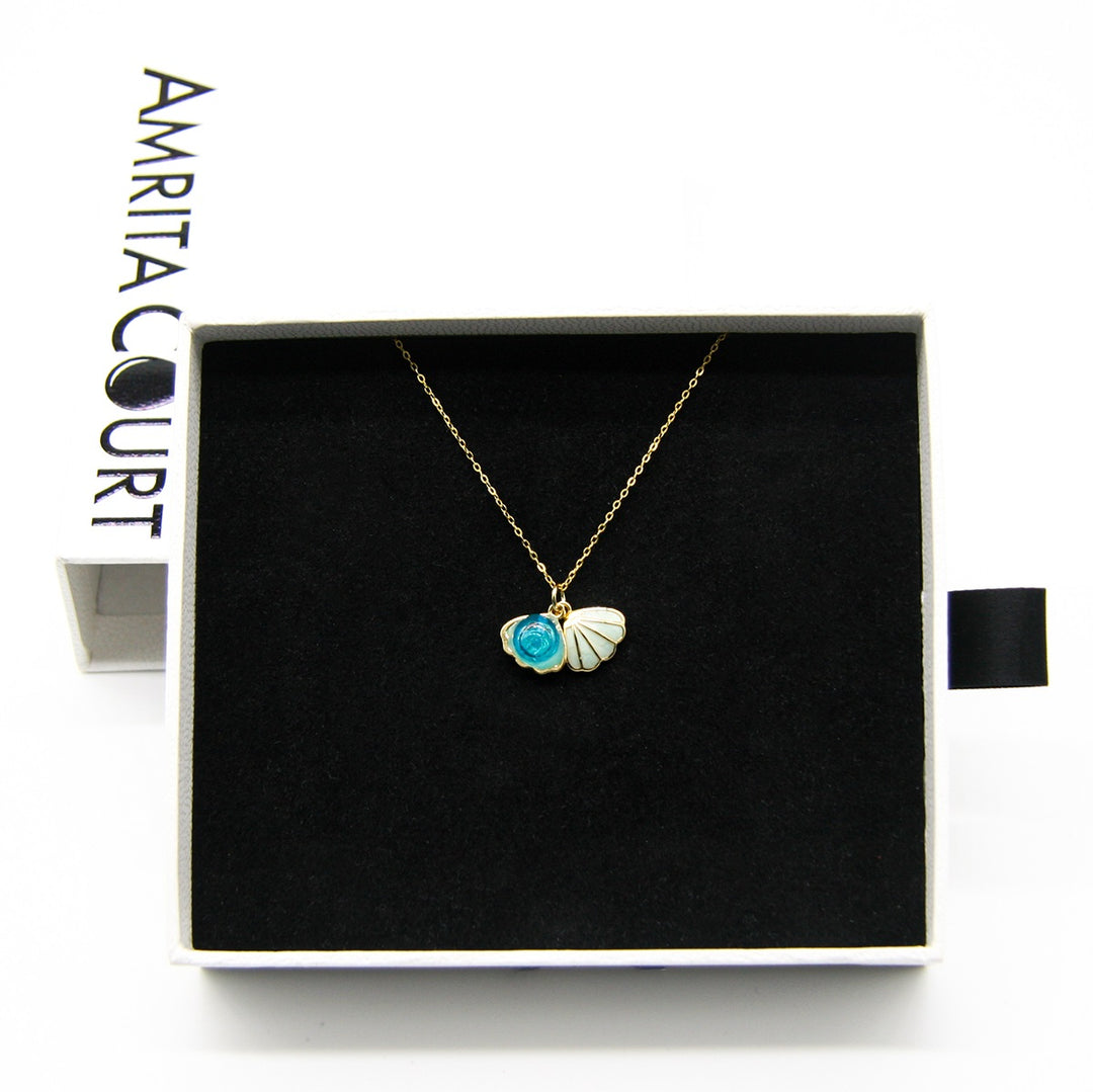 Gift Box - Aroma Necklace 925 Silver, Gold coated - Green Shell Ocean Breeze (Light blue) + Purify Oil Blend โ image 4