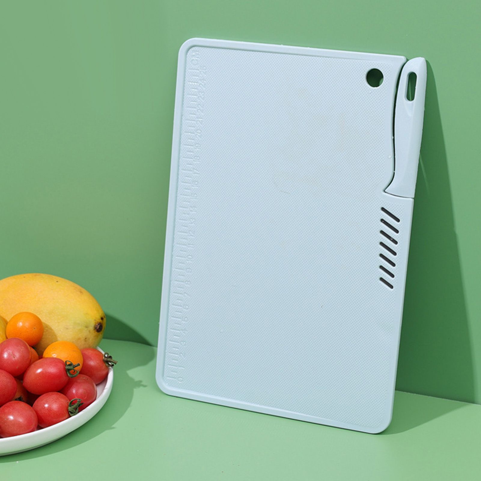 Plastic Utility Cutting Board Safe Multifunctional Portable Fruit Chopping Board With Knife Hanging Hole for Kitchen Blue — image 2