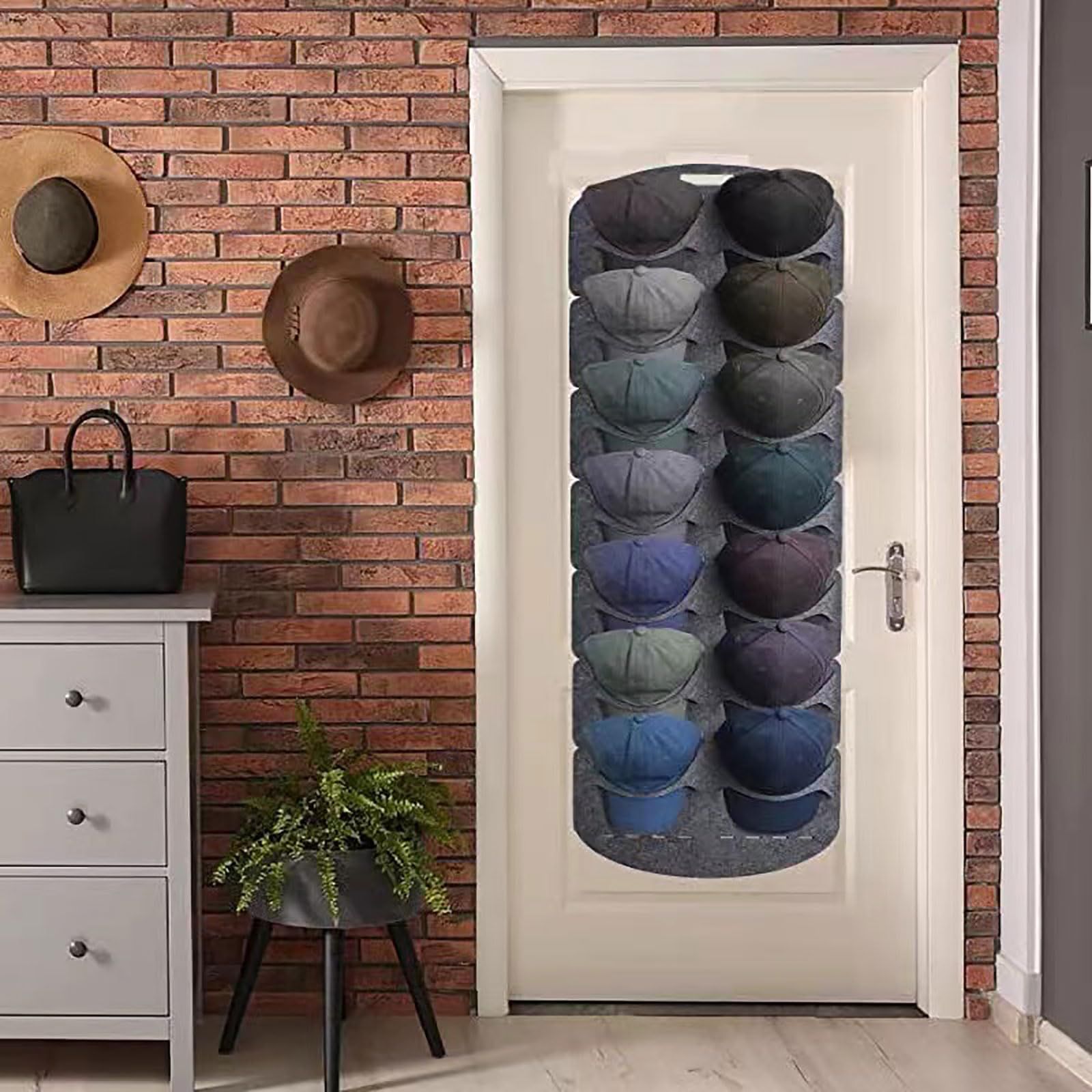 Hat Storage Hanging Bag Baseball Cap Storage Artifact Display Multi-layer Grid Daily Household Hanging Door Back Wall Felt — image 2