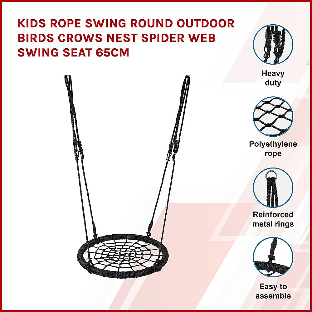 Kids Rope Swing Round Outdoor Birds Crows Nest Spider Web Swing Seat 65cm โ image 3