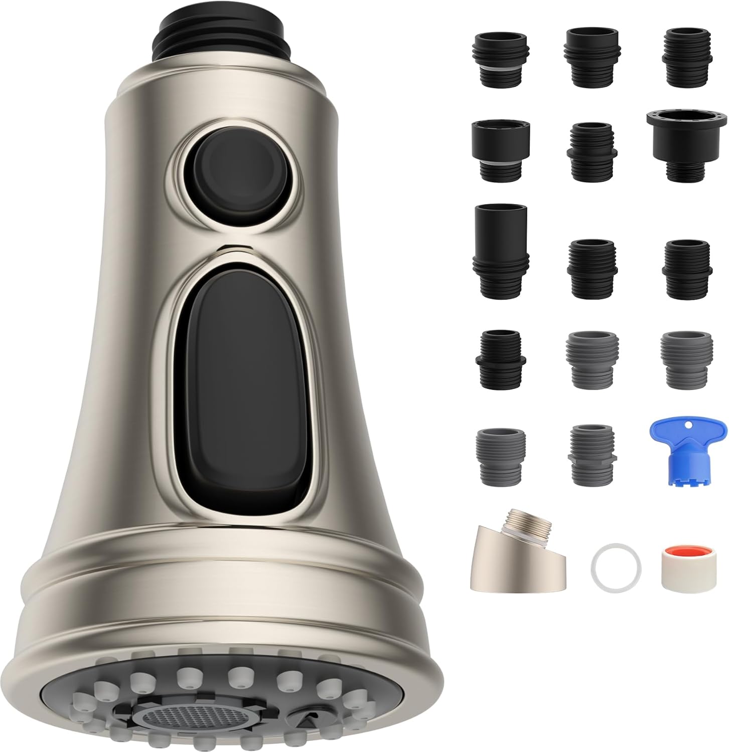 Kitchen Faucet Head Replacement, NSF/ANSI/CAN 61 & CUPC Certified, 3 Function Pull Down Faucet Spray Nozzle-15 Adapters Compatible with Moen, American