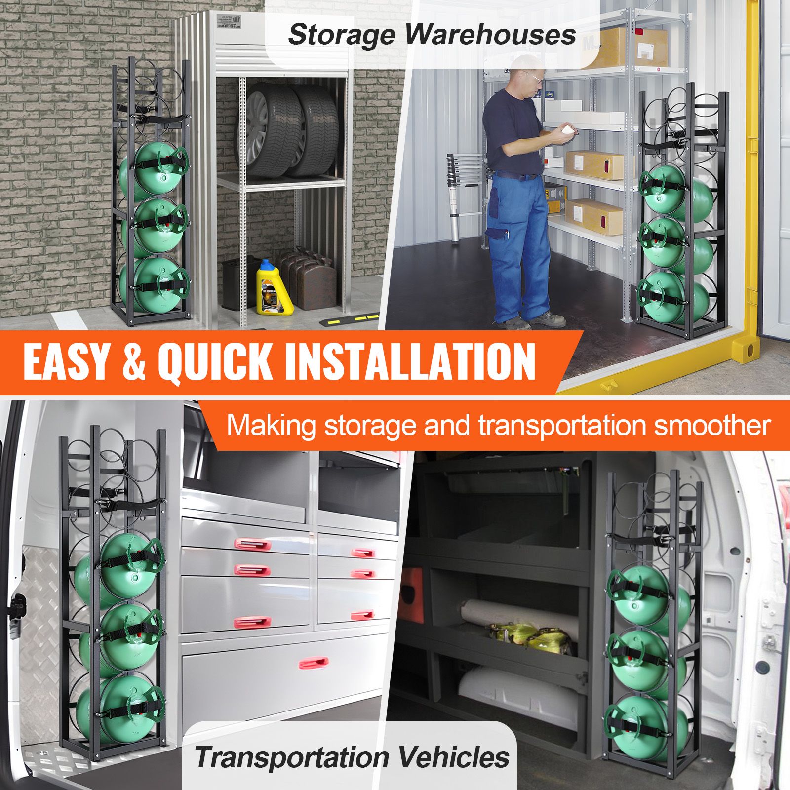 Refrigerant Tank Rack, with 3 x 30lbs and Other 3 Small Bottle Tanks, Cylinder Tank Rack 12.79x12.99x47.12 in, Refrigerant Cylinder Rack and Holders for Freon โ image 6