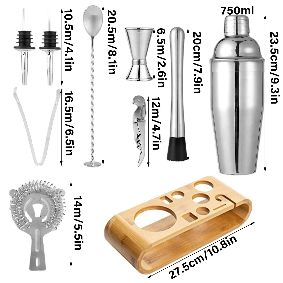 Cocktail Shaker Set Bar Tools Stainless Steel Mixing Glasses Drink Shaker Cups - Black — image 4