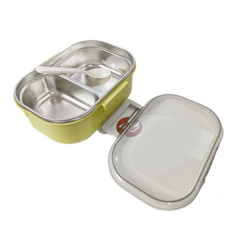 Stainless Steel Lunch Box Korean Style 2 Compartment Bento Box Metal Food Container for Kids Adults Pupils Office Workers chartreuse โ image 2