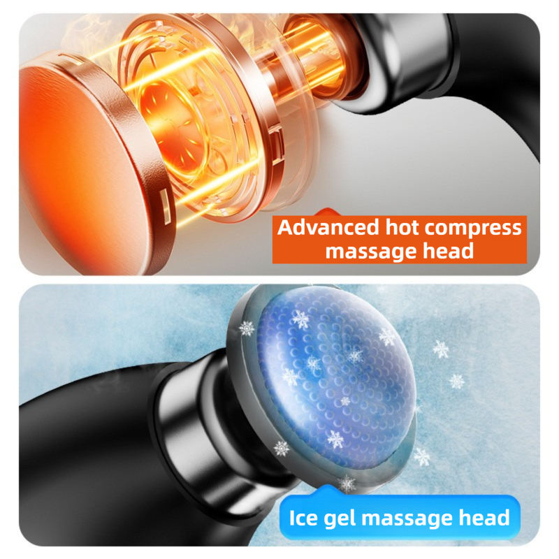 Black-Sliver Foldable Percussion Massage Gun with Hot Cold Compress & 10 Heads - 9 Speed Levels and High Frequency Vibration Full Body Muscle Relaxer — image 3