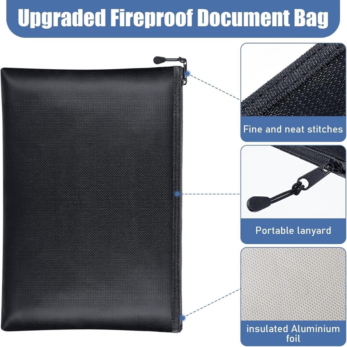 Fireproof document bag - fireproof and waterproof money bag with zipper for cash - Fireproof Document Bags - 13.4 x 9.4 Inch Waterproof and Fireproof Money Bag — image 4