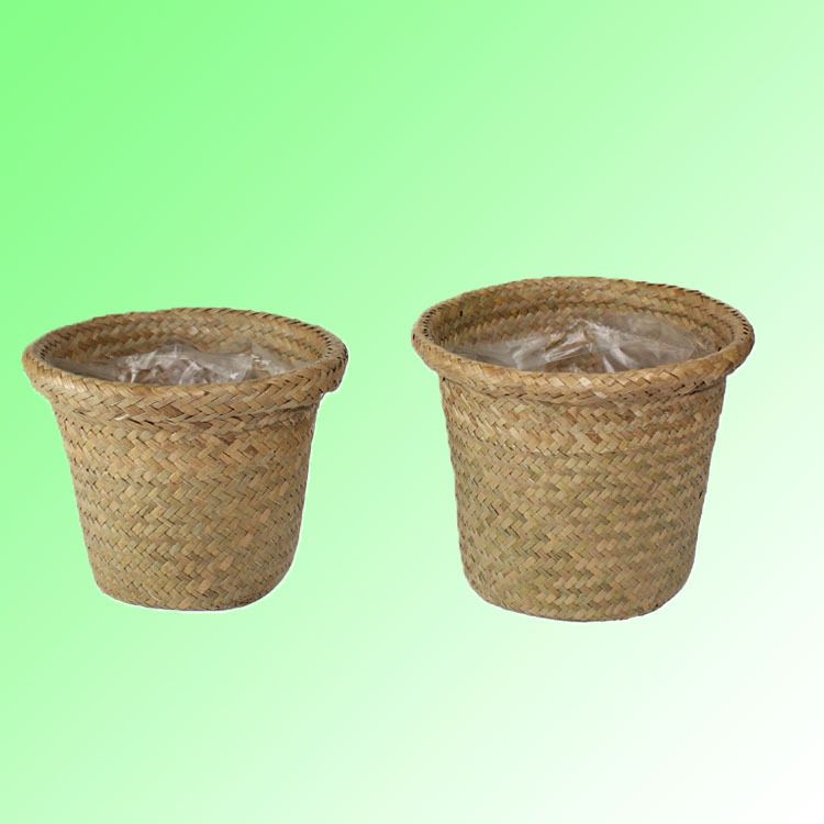 2PCS Natural Seaweed Weave Basket Pastoral Rattan Vase Bamboo Weaving Room Flower Arranger Dried Flower Vase Decoration — image 2