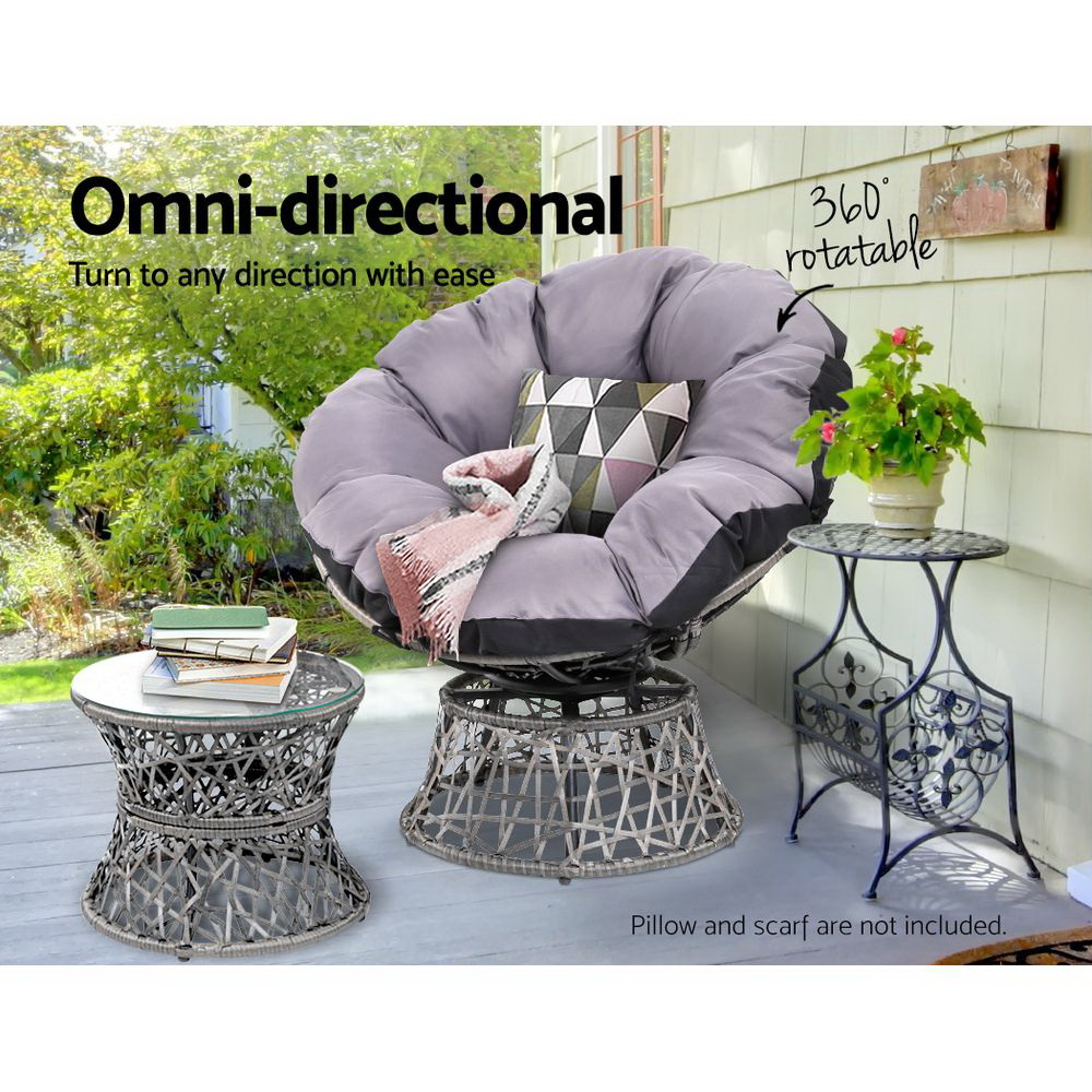 Gardeon Outdoor Lounge Setting Furniture Wicker Papasan Chairs Table Patio Grey — image 5