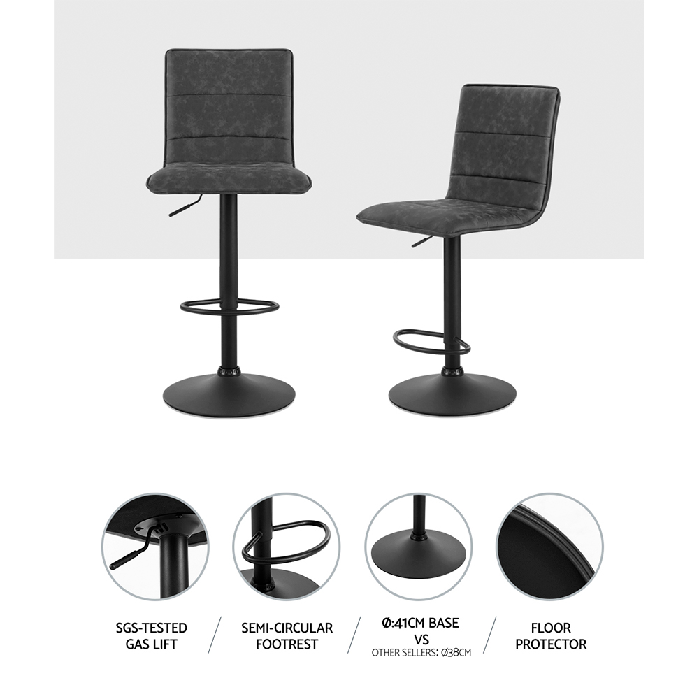 Artiss 2x Bar Stools Gas Lift Vintage Leather Grey — image 5
