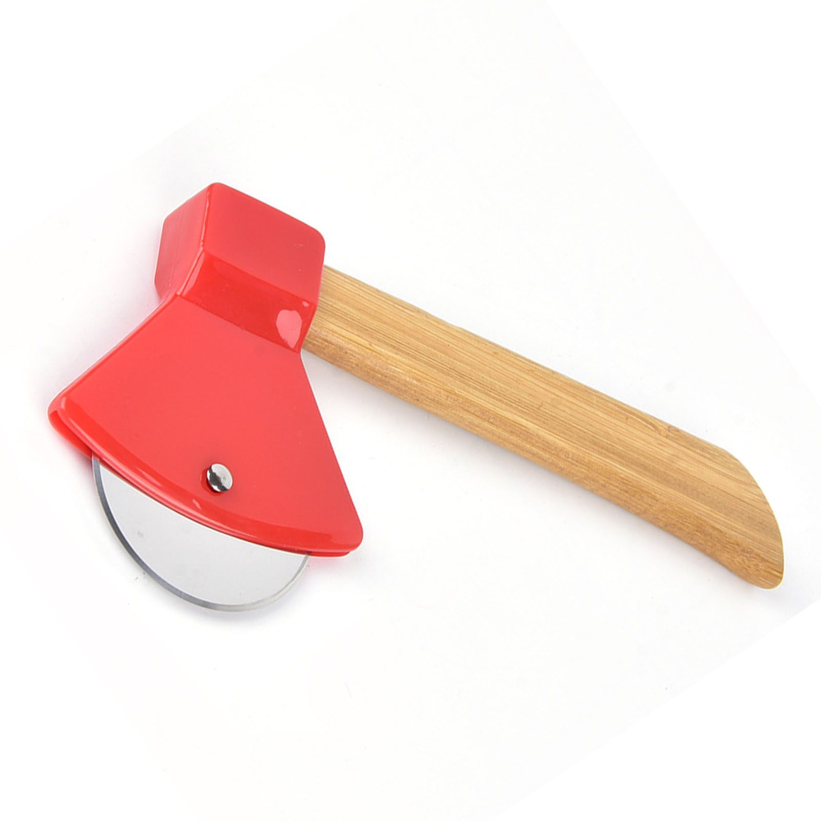 Pizza Knife 430 Steel PP Bamboo Handle Ergonomically Round Axe Pizza Cutter for Home Restaurants Red โ image 4