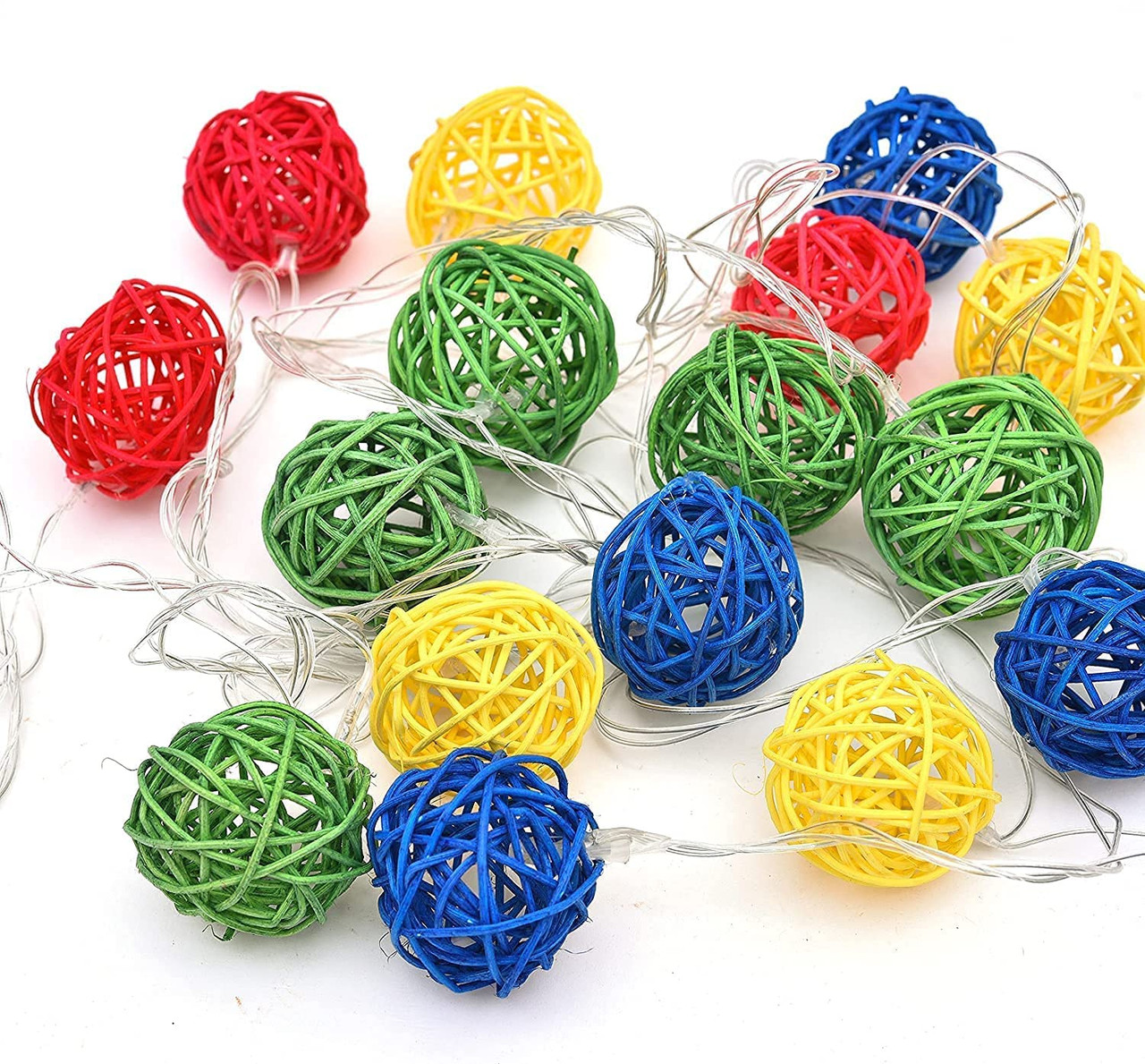 1 Set of Multi Coloured 5cm Rattan Cane 50 Ball Battery Powered LONG 5m String Lights Christmas Gift Home Wedding Party Bedroom Decoration Table โ image 3