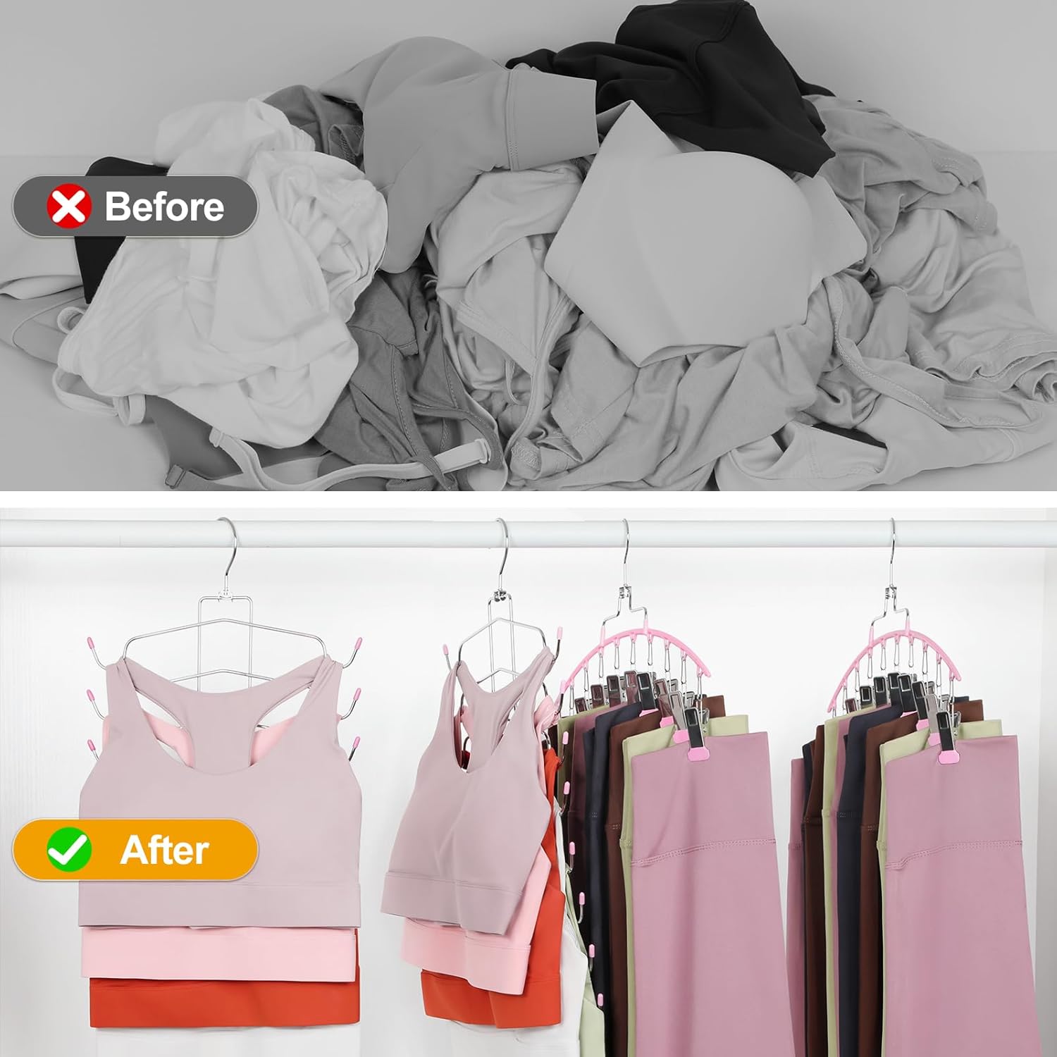 TOPIA HANGER 4 Pack Gym Clothes Organizer, 2 Pack Tank Top Hangers with 2 Pack Leggings Hangers Space Saving Hang 20 Sets Tank Top Bra with Leggings Shorts — image 2