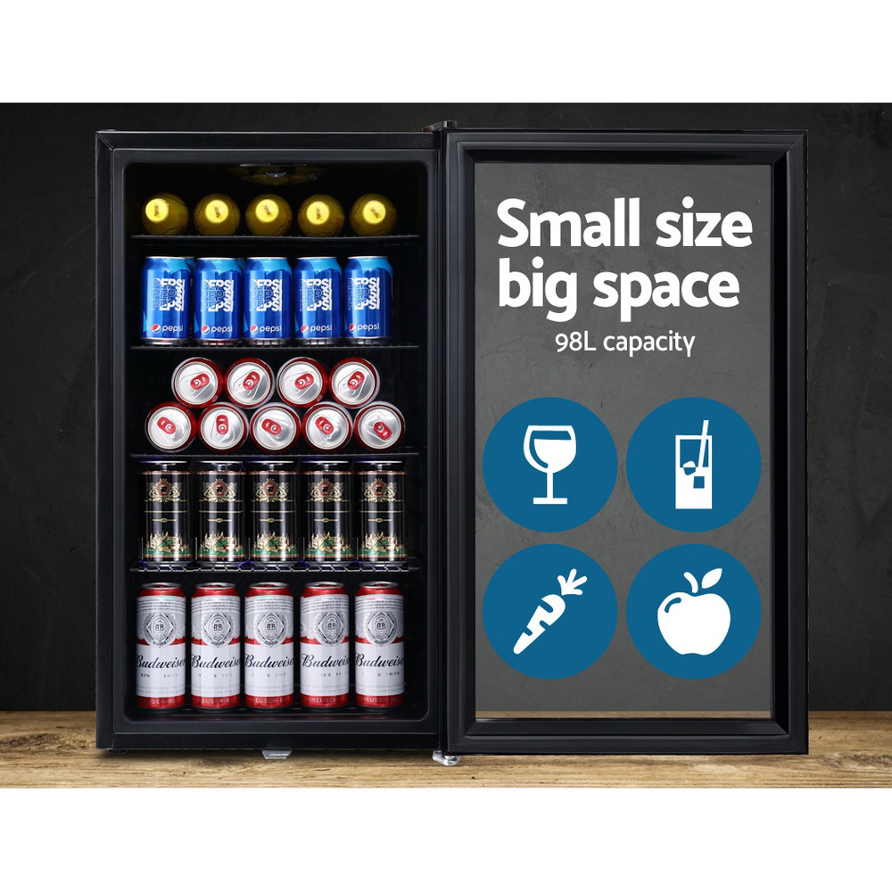 Devanti 98L Bar Fridge Glass Door Mini Fridges Freezer Black โ image 3