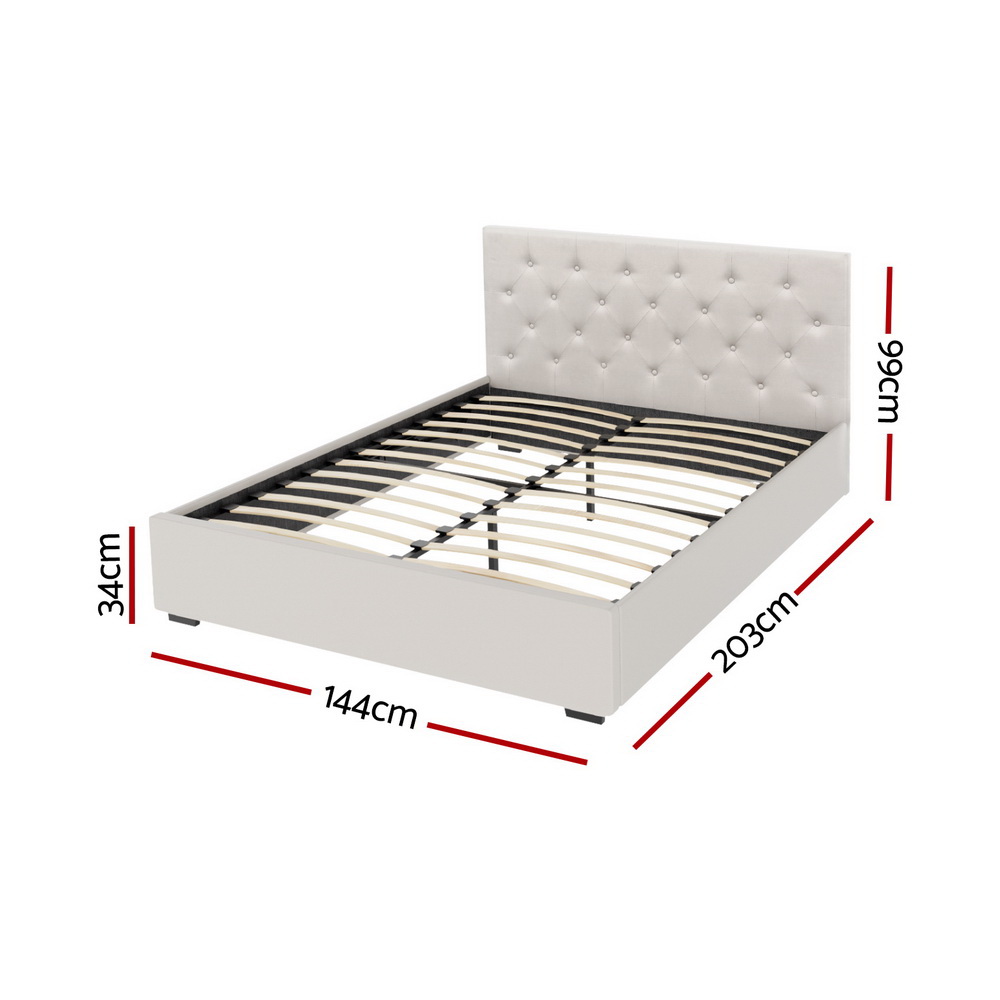 Artiss Bed Frame Double Size Gas Lift Beige VILA — image 2