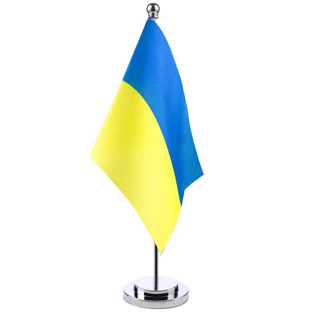Ukraine Table Flag Ukrainian Desk Flag with Stick and Base Decoration for Home Office Meeting Room — image 2
