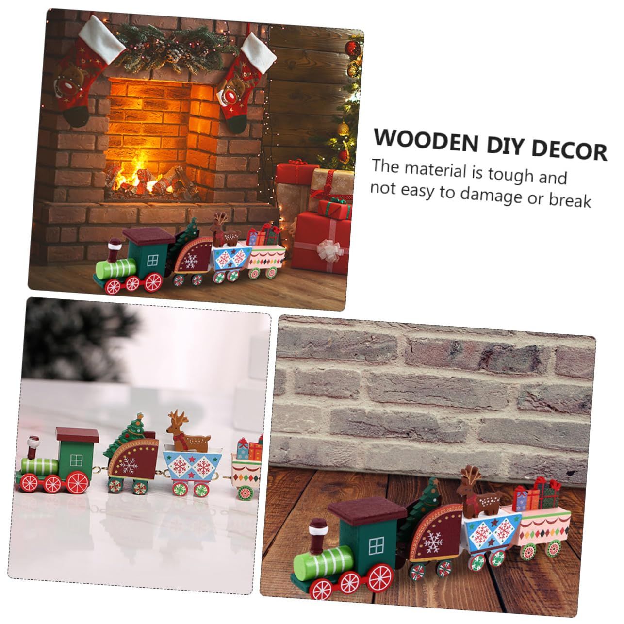 Wooden Christmas Train Statue Ornament Christmas Decoration for Home Santa Claus Gift Figurines Crafts Table Decor — image 5