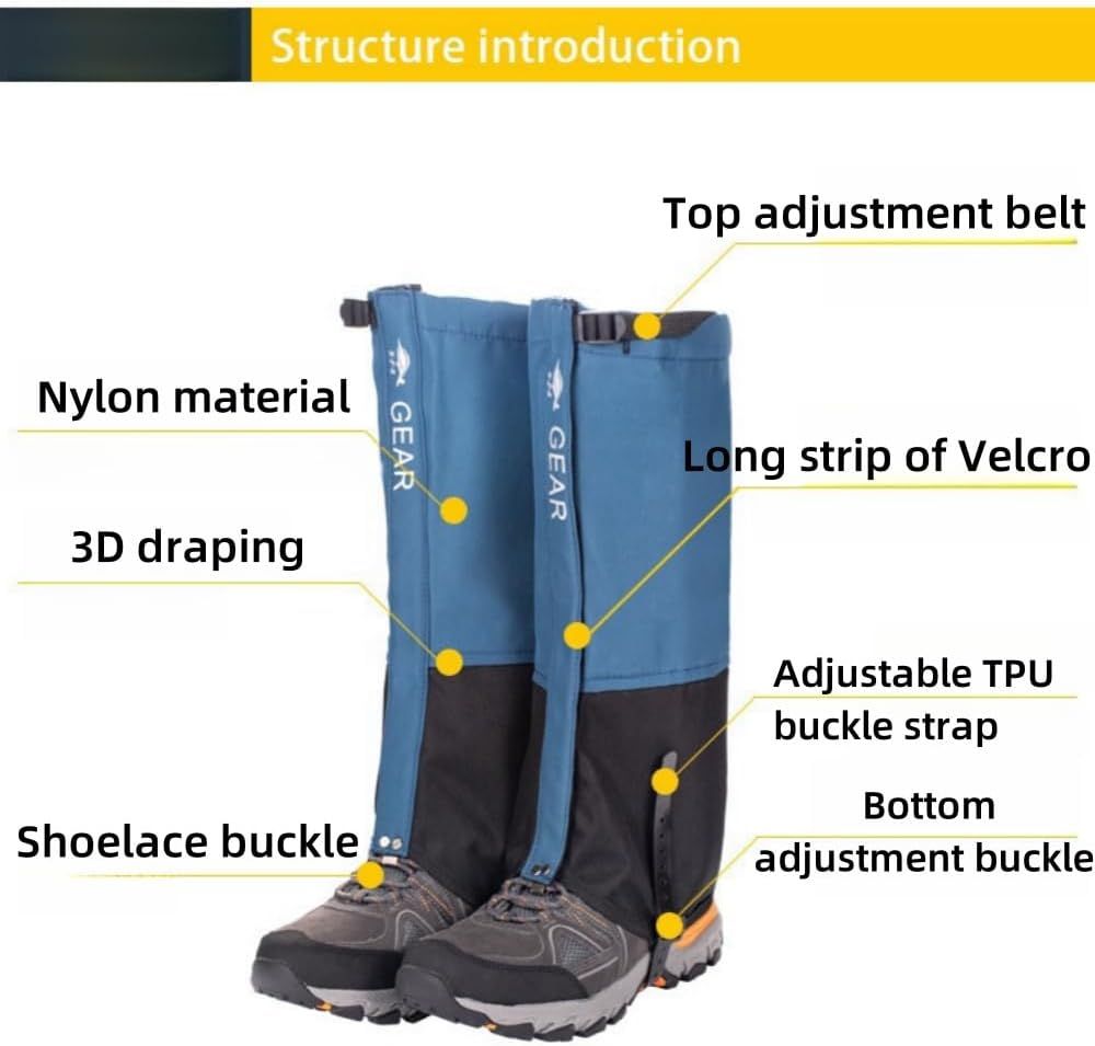 Orange Breathable Nylon Waterproof Hiking Leg Gaiters and Snow Boot Gaiters (Fleece Lining) - Unisex Adjustable Sand & Mud Protection for Mountaineering & — image 4