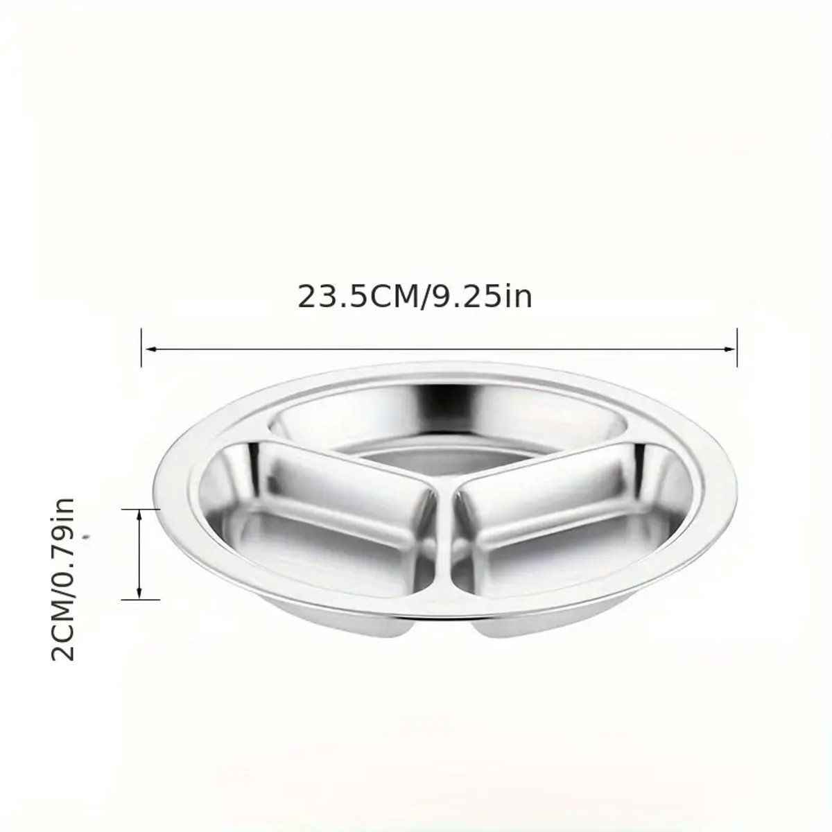 4 Pack Stainless Steel Divided Dinner Plates, 3 Compartment Round BPA Free Portion Trays For Kids And Adults, Camping Picnic, Silver, 23.5 cm โ image 5