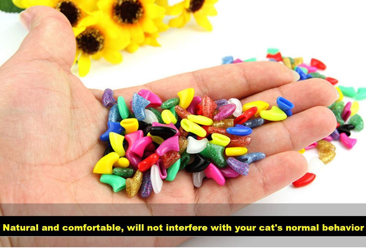 Medium 140pcs (7 Colors) Cat Nail Caps, Cat Claw Covers Cat Nail Covers with Adhesives and Applicators - Multi-color - Size M — image 3