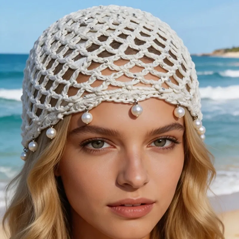 Bohemian Pearl Tassel Turban Headband – Hand-Woven, Breathable & Lightweight, Literary & Versatile, Brightens Up Your Summer Look.(wine red) — image 3