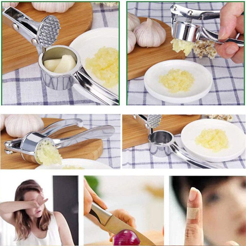 Garlic Press, Stainless Steel Ginger Crusher, Rust-Resistant, Easy to Squeeze and Clean, Household Kitchen Onion Slicer β image 4