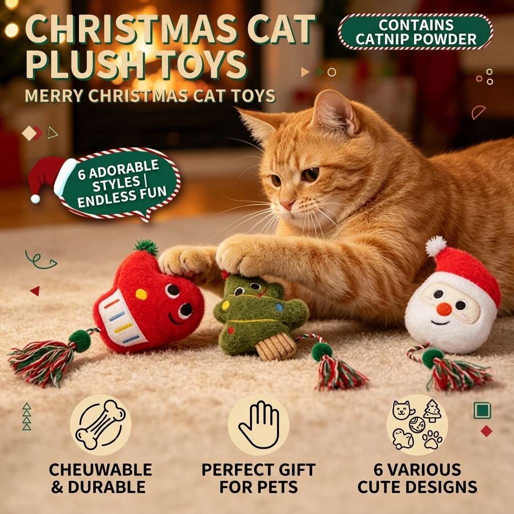 Delightful Christmas Catnip Cat Toys Set with Crinkle Sound – Soft Plush Biting and Kicking Playmates for Your Feline, Perfect Holiday Gift to Keep Indoor Cats — image 2