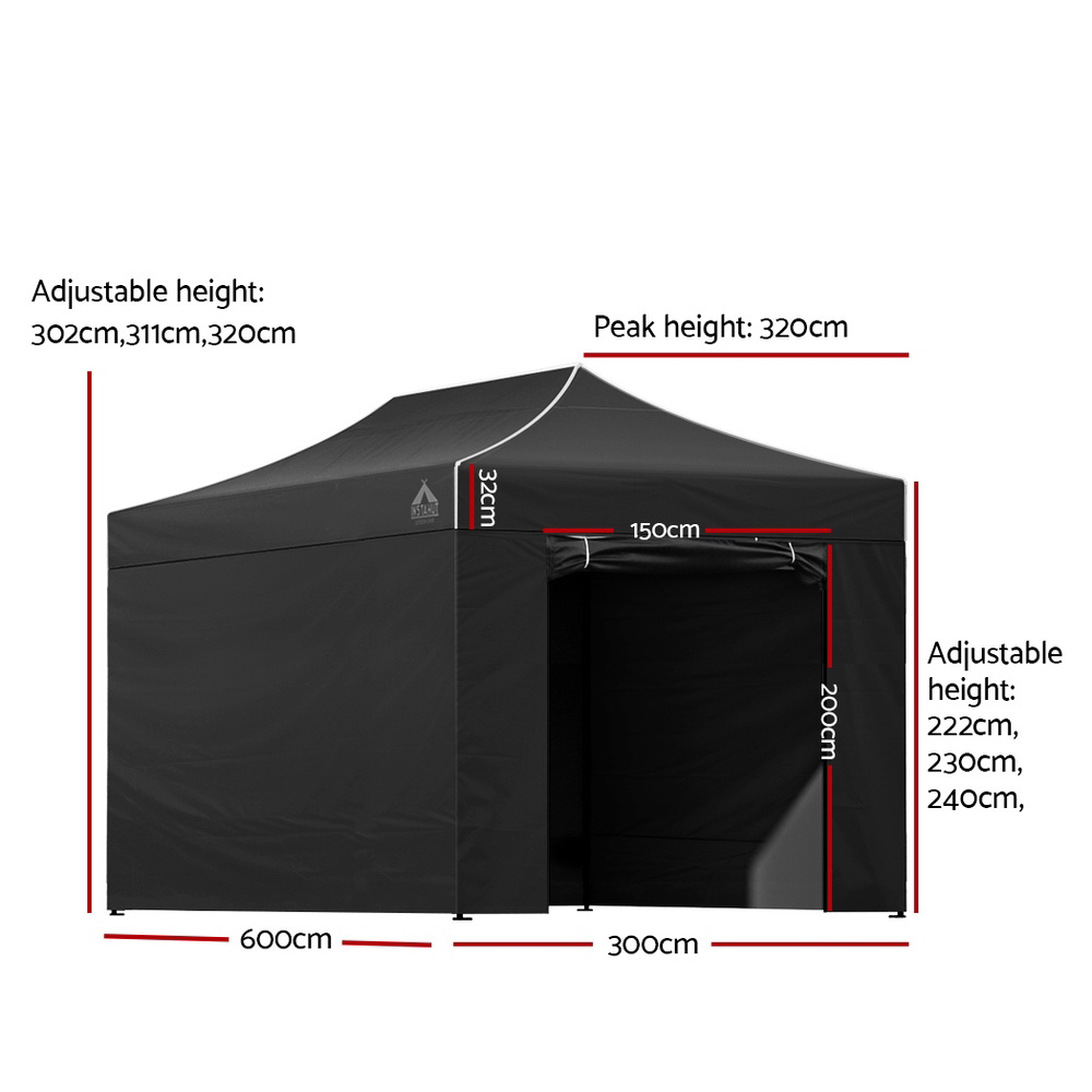 Instahut Gazebo 3x6 Pop Up Marquee Folding Tent Wedding Gazebos Camping Outdoor Shade Canopy Black โ image 2