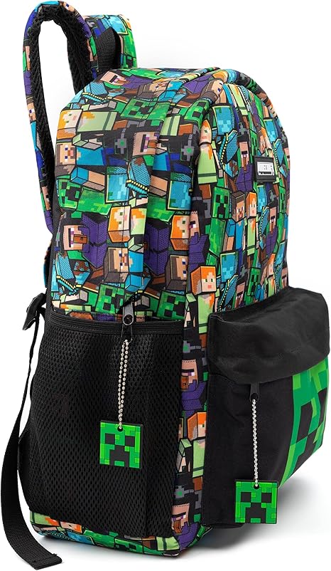 Minecraft Backpack For Boys School Backpack Kids Compatible Minecraft Black Green Creeper Zombie Skeleton Enderman Cave Spider — image 3